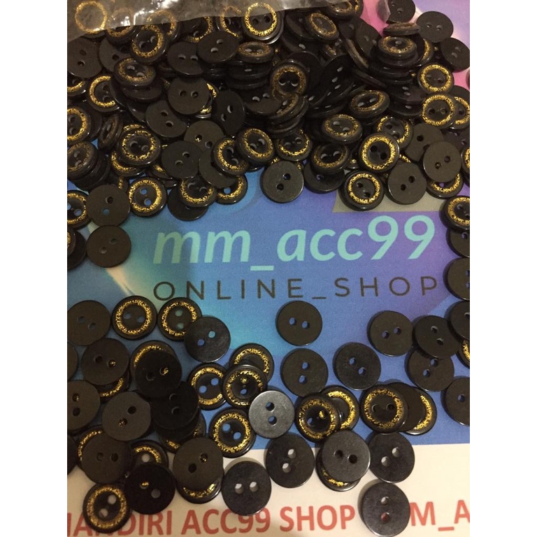 144PCS Kancing Baju 4 Lubang Hitam List gold/Hem/Kemeja 11mm/1,1cm/18L