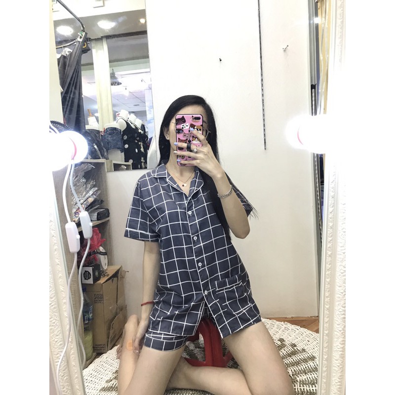 piyama/pajamas kotak&quot; HP katun abu murah.homewear/sleepwear/bajutidur cwe PP tartan grey kekinian