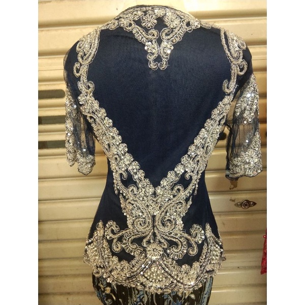 Setelan kebaya payet navy//payet lengan pendek//kebaya payet natal