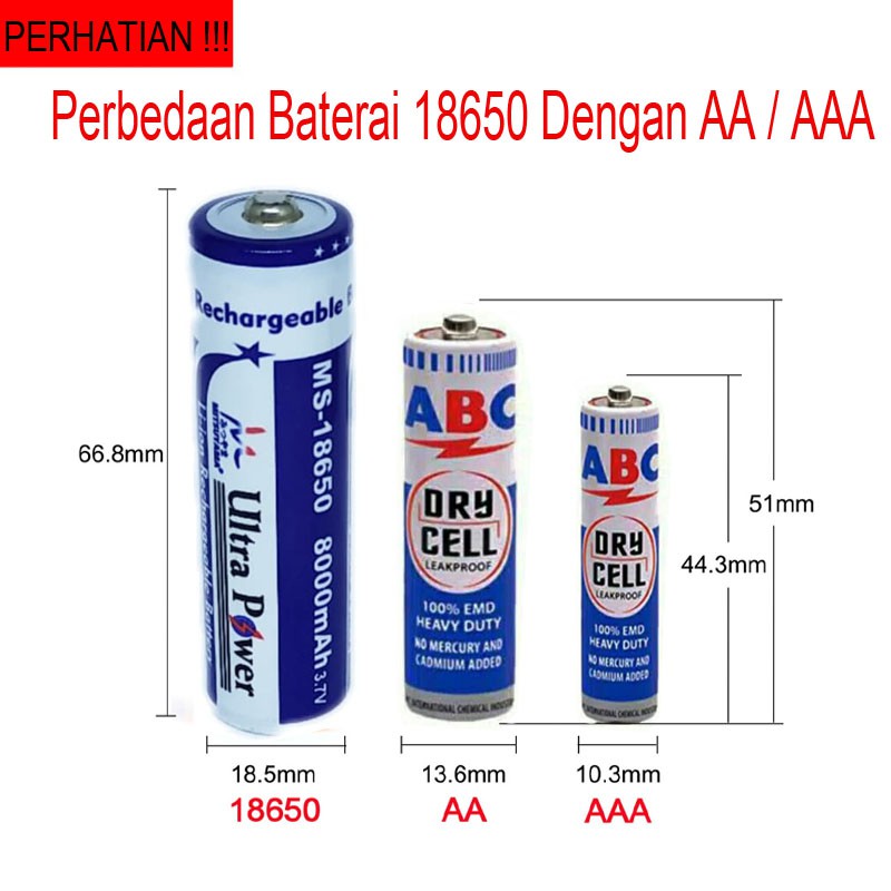 Paket 2 baterai Mitsuyama 18650 8000mAh Recahargeable Free Case