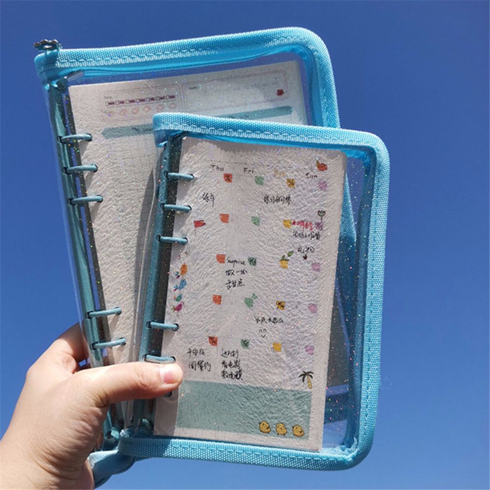 Lanfy Cover Binder Loose Leaf 6 Lubang Ukuran A5 / A6 Bahan Pvc Transparan Aksen Glitter