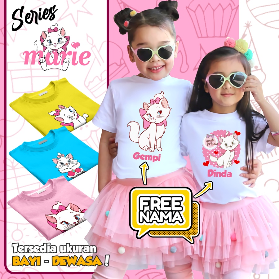 Baju Kaos ANAK DAN DEWASA ARISTOCATS / MARIE CAT COUPLE (FREE NAMA)