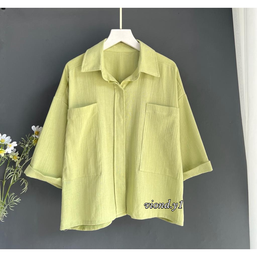 Kemeja Linen Kringkel Shirt / Atasan Blouse Korea Polos 120