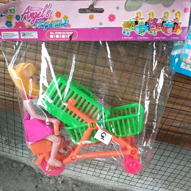 mainan anak becak Barbie sorong