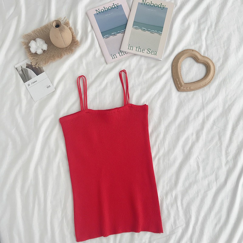 Fashion wanita/Tank top/Tanktop wanita polos/vest rajut-MERAH