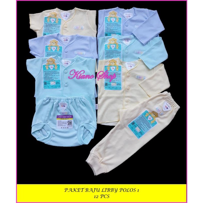 Paket Baju Bayi Baru Lahir Newborn Libby Polos 12 Pcs