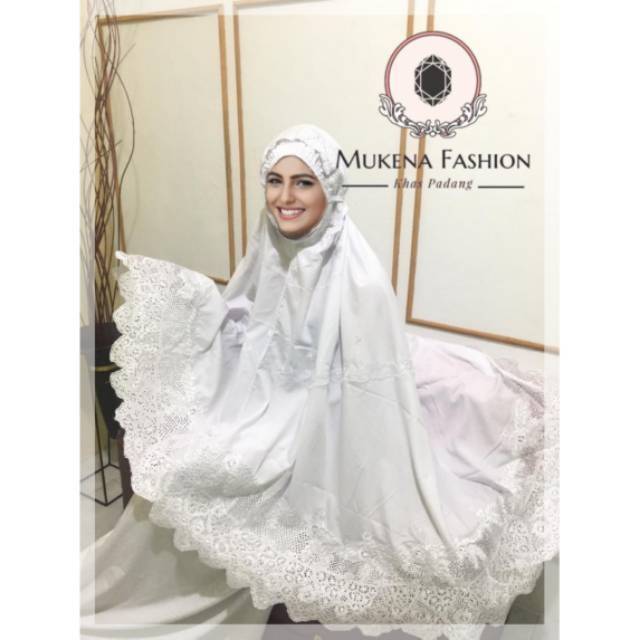 Mukenah Bordir Padang Bukittinggi Keliling Besar Warna Putih Bordir Putih