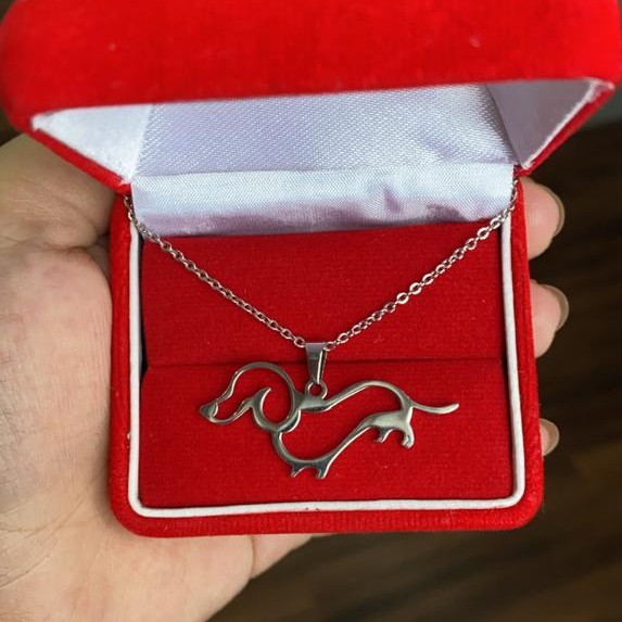 Kalung murah rantai titanium korea motif anjing cocok hadiah wanita cewek 316L anti karat KK173