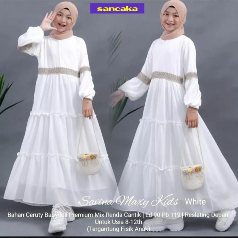 INVINOV - Baju gamis anak dan tanggung usia 8-16 tahun bahan ceruty bebidol mix renda full puring