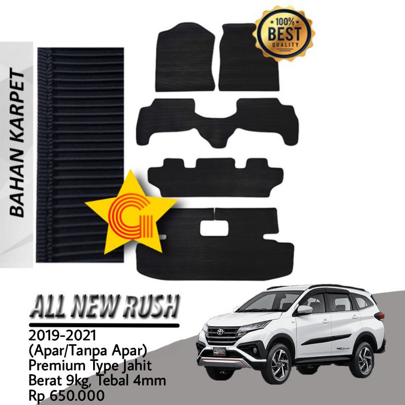 Karpet Karet Mobil Toyota Rush 2018-2021 Premium Hitam Fullset Type Jahit