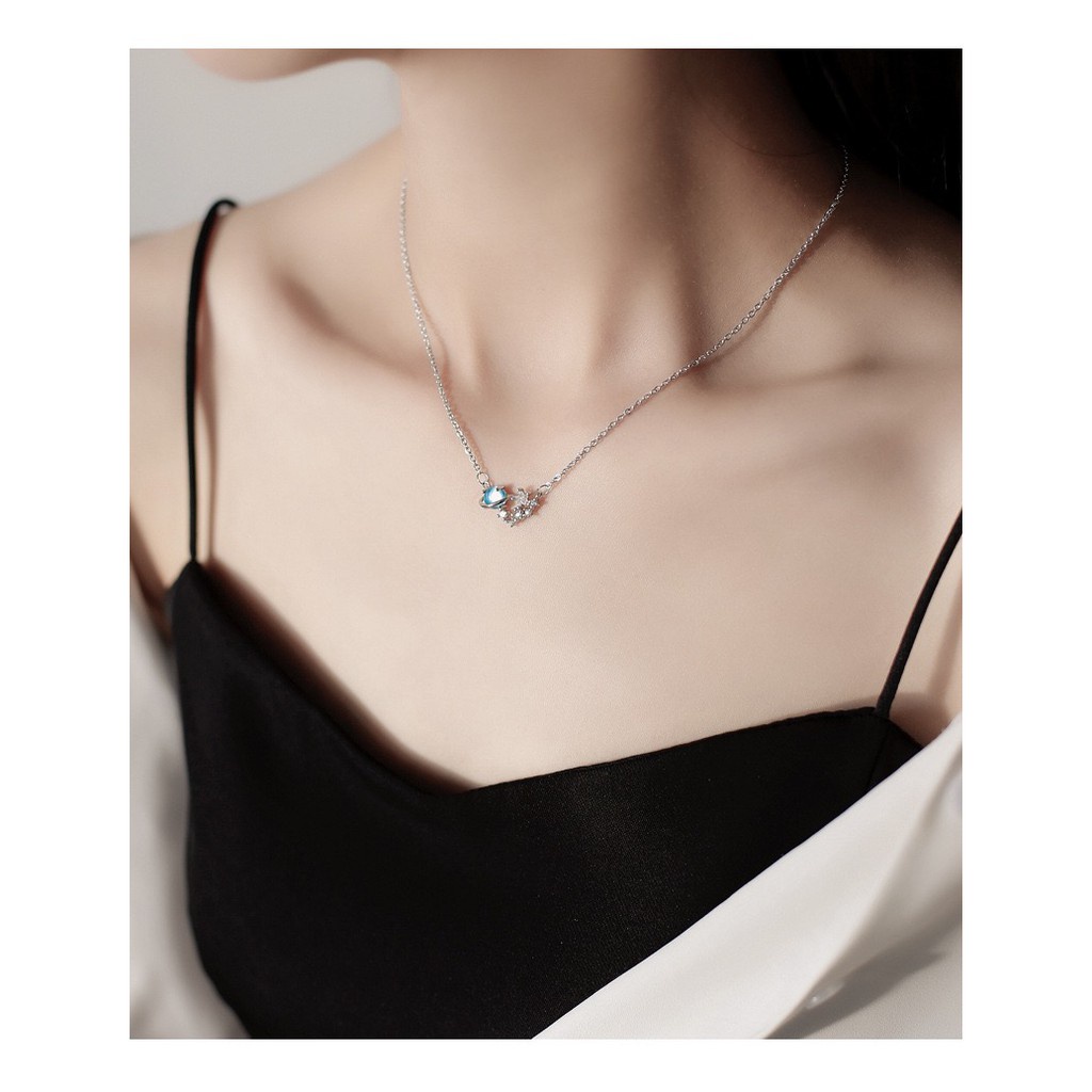 Kalung Wanita Fashion Chain x Necklace Blue Crystal Planet Sapphire Clavicle Pendant Necklace Fashion Perhiasan L09