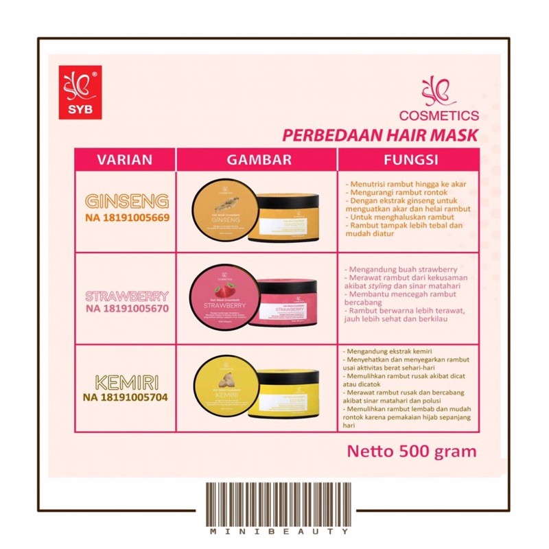 hair mask creambath by syb BPOM 500gr masker rambut