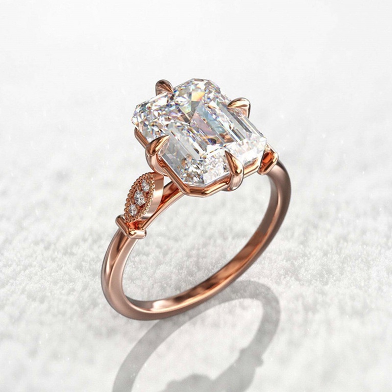 Cincin Kristal Cubic Zirconia Bentuk Persegi Untuk Wanita