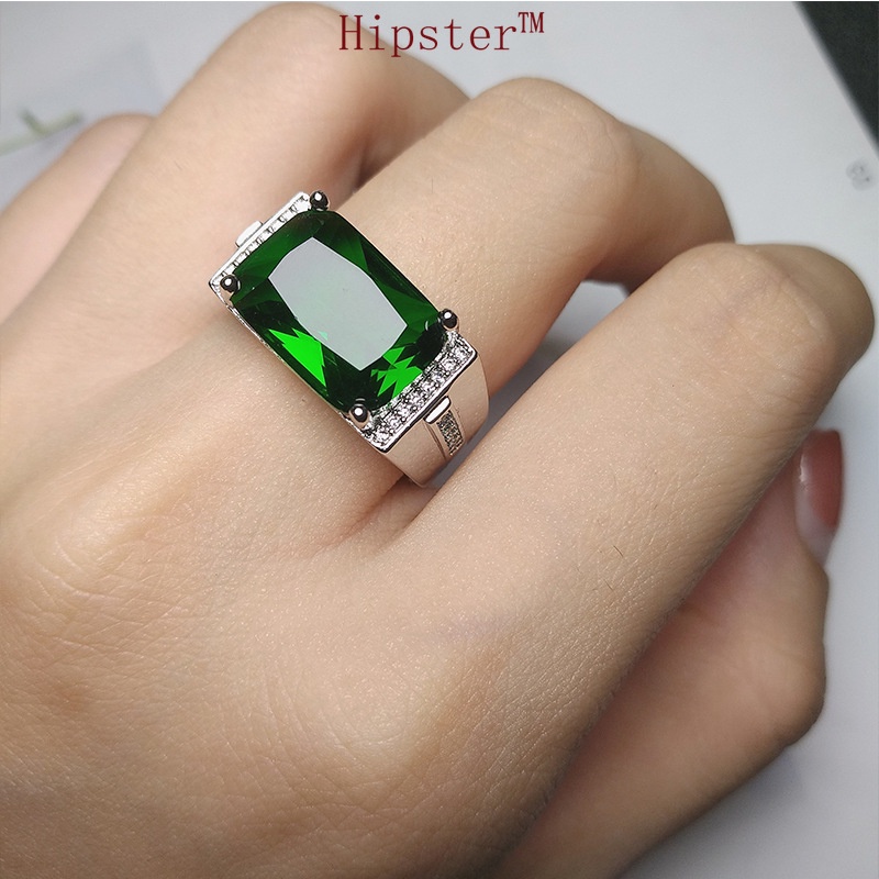 Hot Sale Simple Domineering Inlaid Emerald Square Adjustable Ring