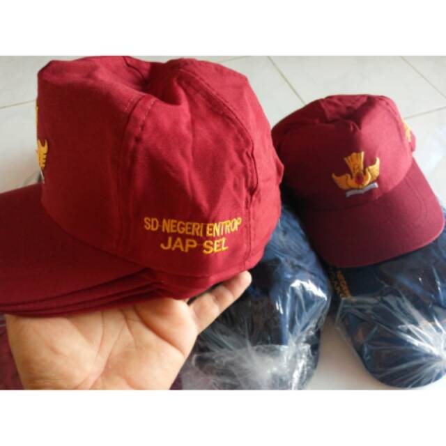 AM Promo  Topi SD bordir Logo tutwuri + identitas sekolah