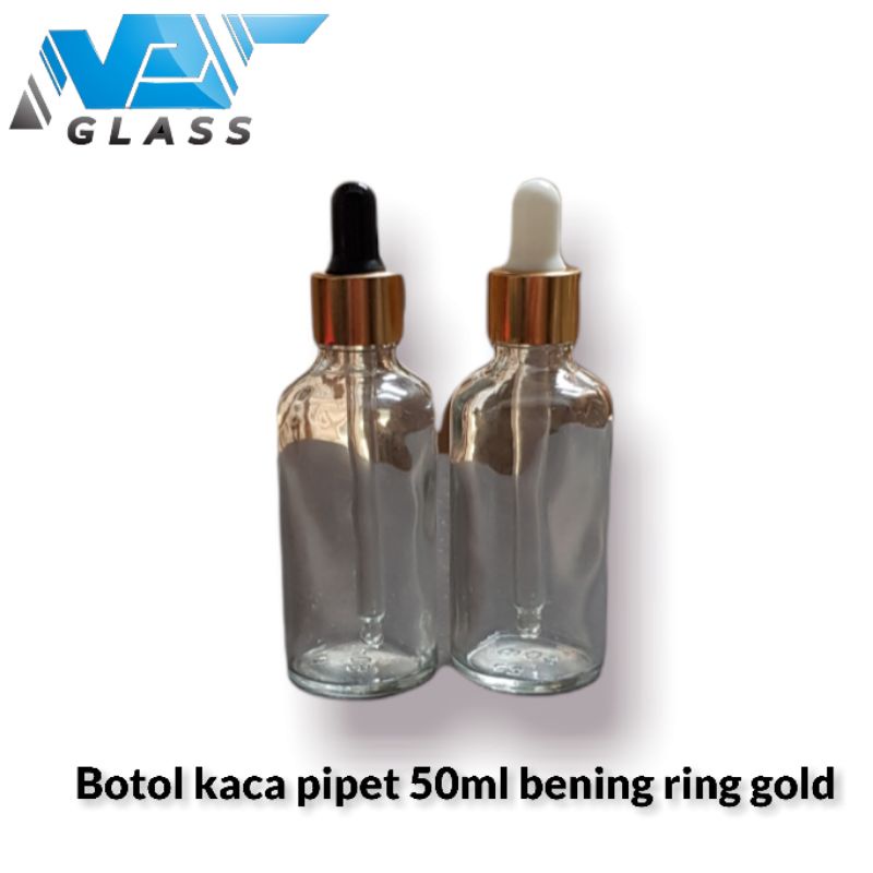 botol kaca pipet 50ml bening - ring almunium gold