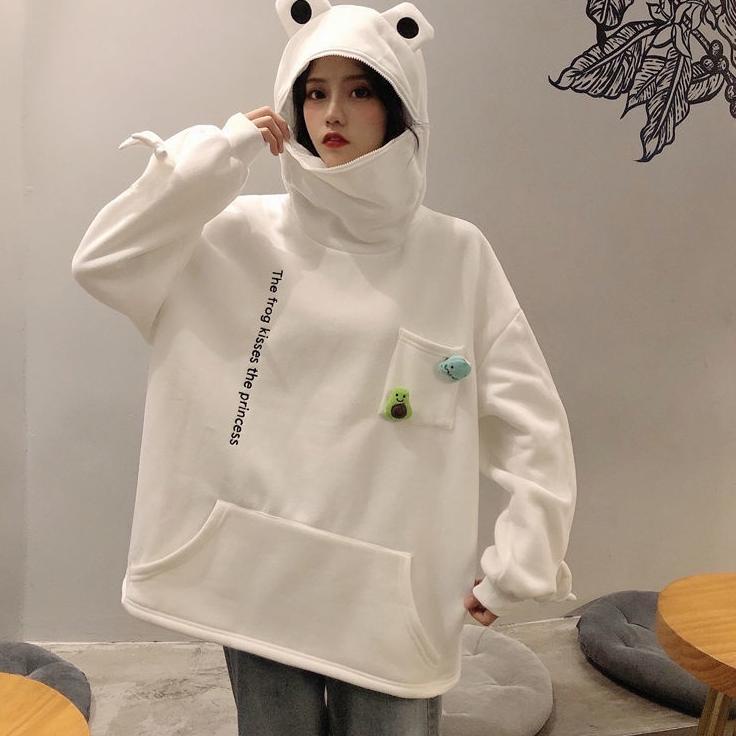 (MURAH) M-5XL Frog Zipper Hoodie Sweater Kebesaran Hoodie Kodok Resleting
