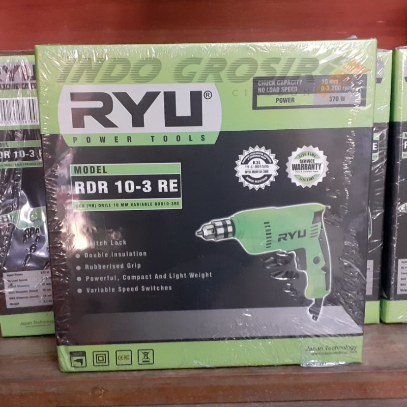Ryu Mesin Bor Ryu RDR 10-3RE Bolak Balik &amp; Variabel Speed Bor Listrik 10mm
