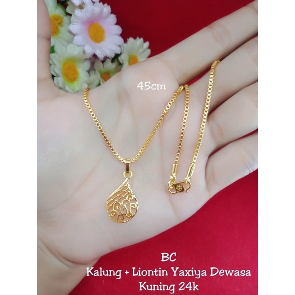 Kalung italy warna 24k / oval ukir2 uk 45cm