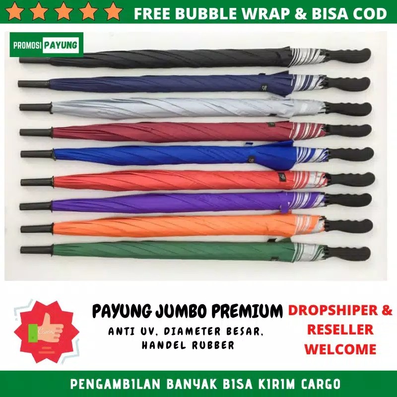 [polos] Payung Standar Gagang J Sarung Kain Lapis Silver - Orange