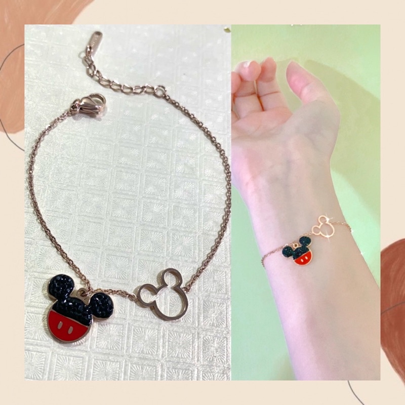 Gelang Tangan Rantai Anak Ibu Dewasa Titanium Premium Import Mickey Minnie Mouse Aksesoris Perhiasan