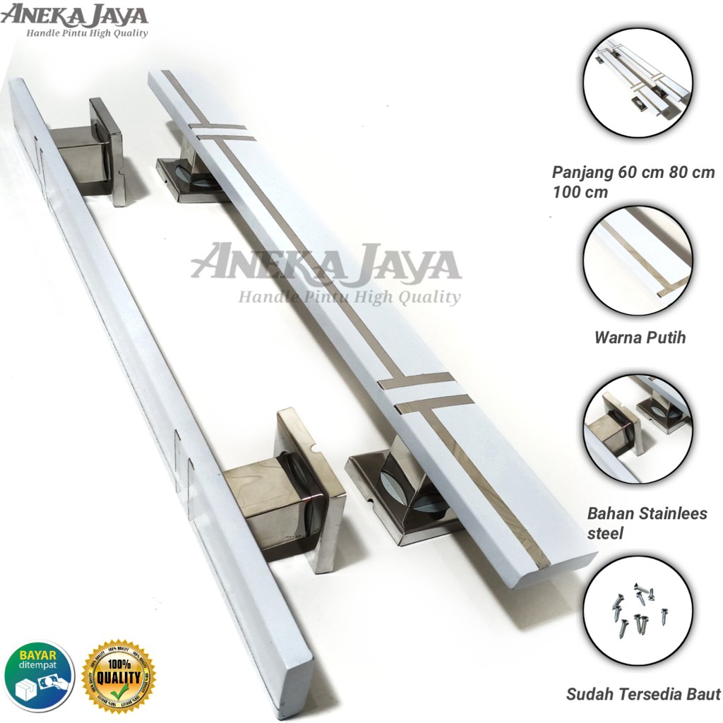 Handle Pintu rumah panjang 60 cm 80 cm 100 cm / Gagang Pintu rumah /Tarikan pintu rumah warna putih