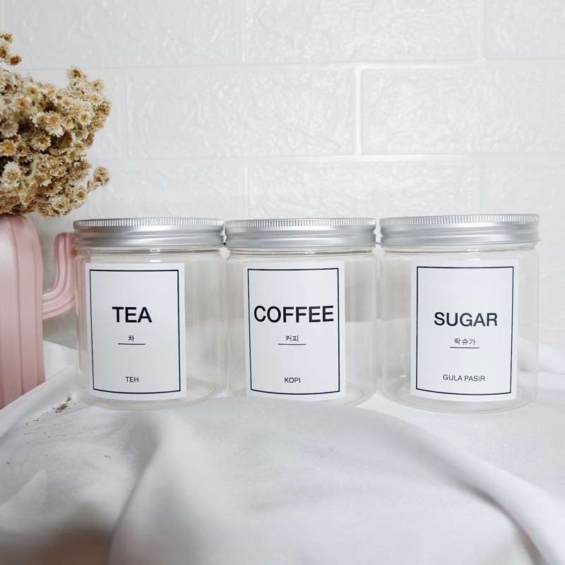 MIX3P - SET 3pcs JAR TOPLES TEMPAT KOPI GULA TEH FREE STICKER LABEL AESTHETIC MURAH