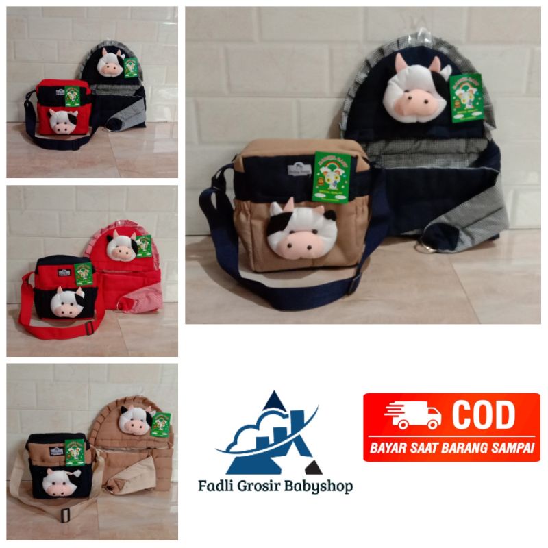 Paket Hemat ( 2 in 1 ) Tas Bayi Boneka Sapi Dan Gendongan Bayi Samping Boneka Sapi