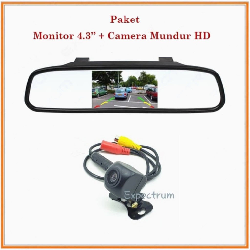 Monitor Mirror TFT Parking 4.3 inch - PAKET Kc Spion Mbl &amp; Kamera HD