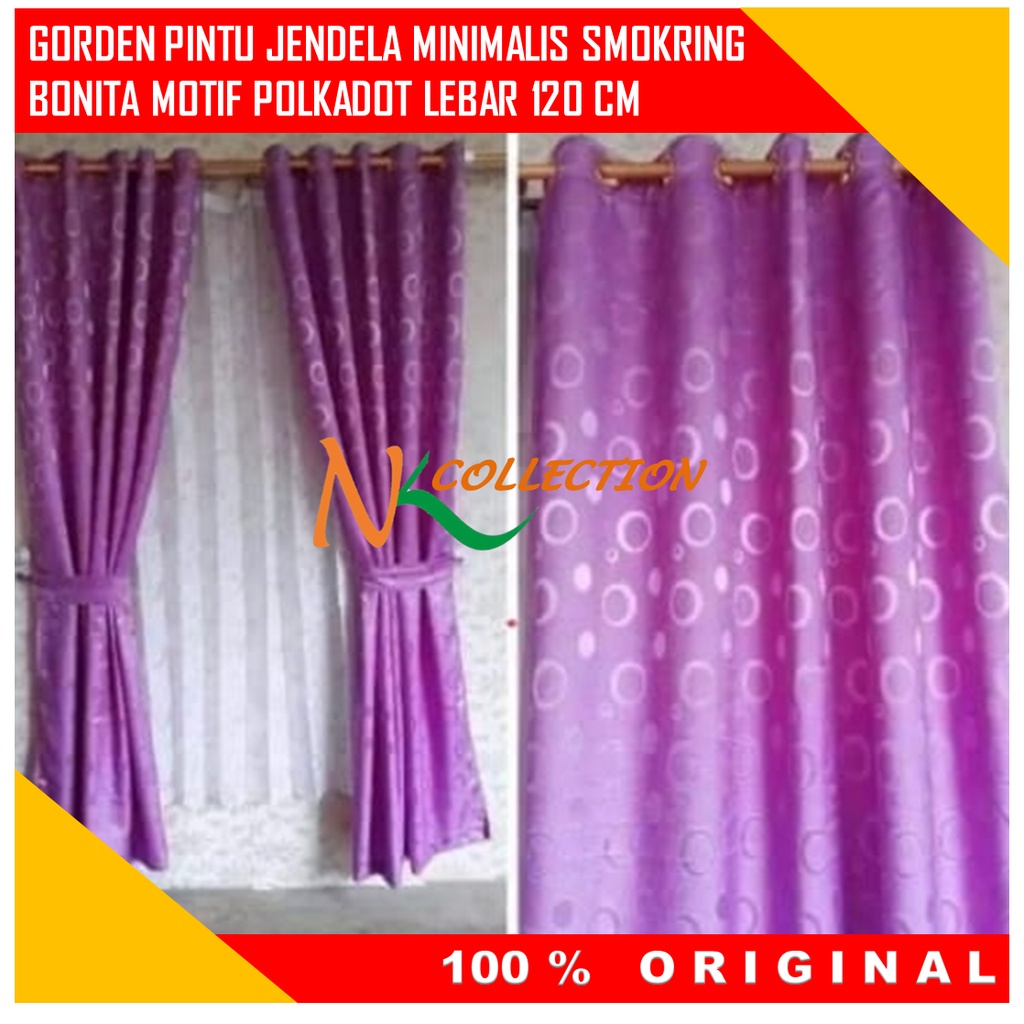 Tirai Gorden Polos Jendela Pintu Minimalis Warna Ungu Polkadot