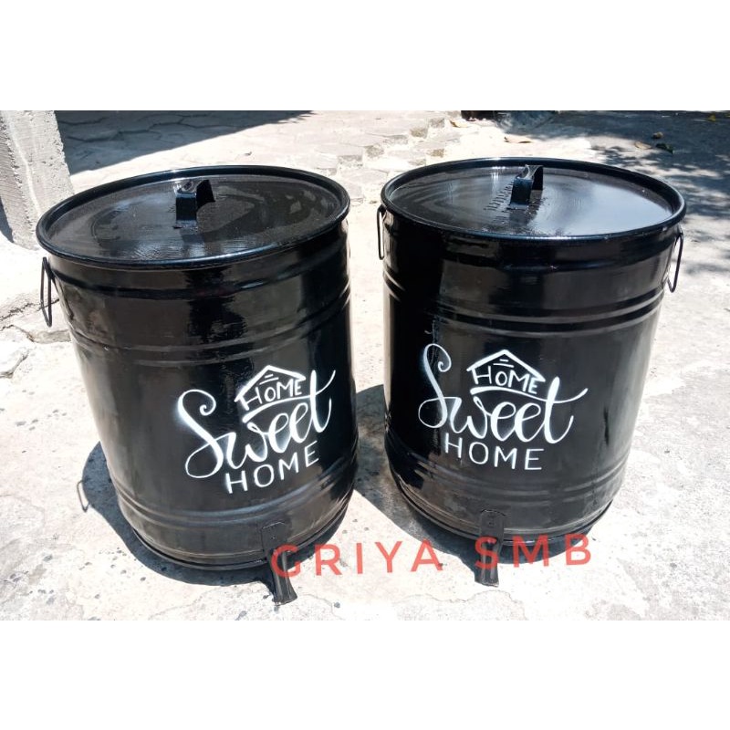 Tempat Sampah Drum Besi Besar 40L Bakar / Pot / Tong Penyimpanan Besi Home Sweet Home