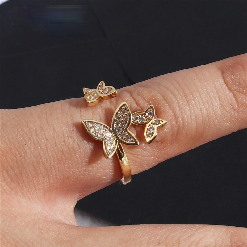 5Pcs/Set Fashion Simple Inlaid Zircon Butterfly Ring / Cross Triangle Love Fine Ring with Full Drilled Oil Set Ring