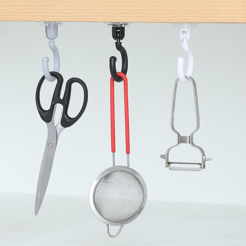 Kait Langit-Langit Gantungan Kunci / Mantel Multifungsi Model Putar Dengan Perekat Kuat Untuk Dapur / Kamar Mandi