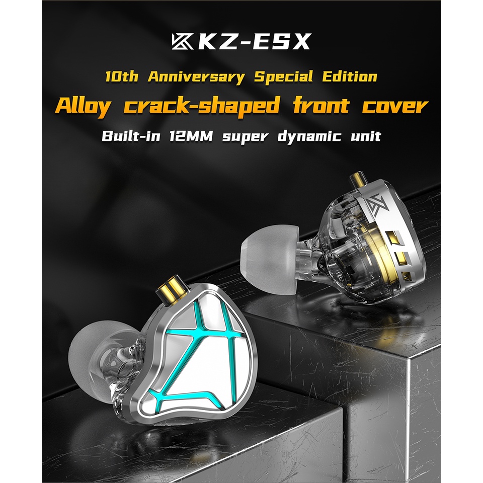 Kz ESX Headset Earphone Earbuds Metal Kabel KZ-ESX Dinamis 12MM Dengan Microphone In-Ear Monitor Musik HiFi 3.5MM