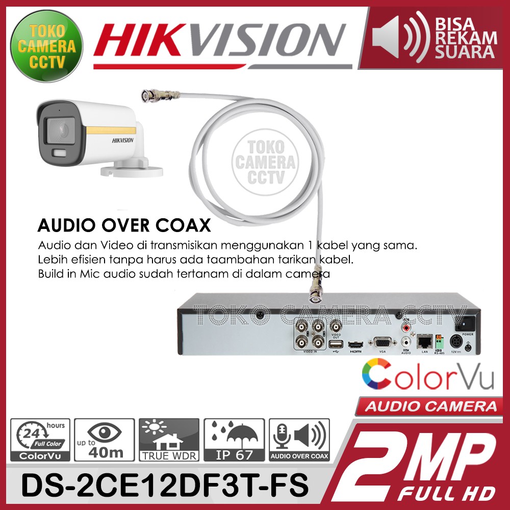 KAMERA CCTV HIKVISION 2MP COLORVU DS-2CE12DF3T-FS AUDIO