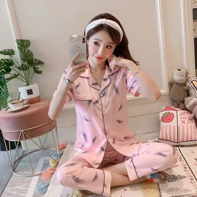 JC Piyama Set CP import / Piyama wanita CP / Piyama wanita Import murah-Small Leaf Bulu CP