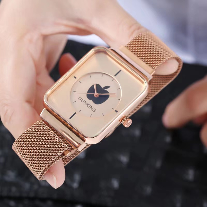 Rowling ( Jam- 23) Jam Tangan Analog Kotak Dunking Strap Stainless Steel  Gesper Magnet Untuk Wanita Import TANPA ACCESORIS