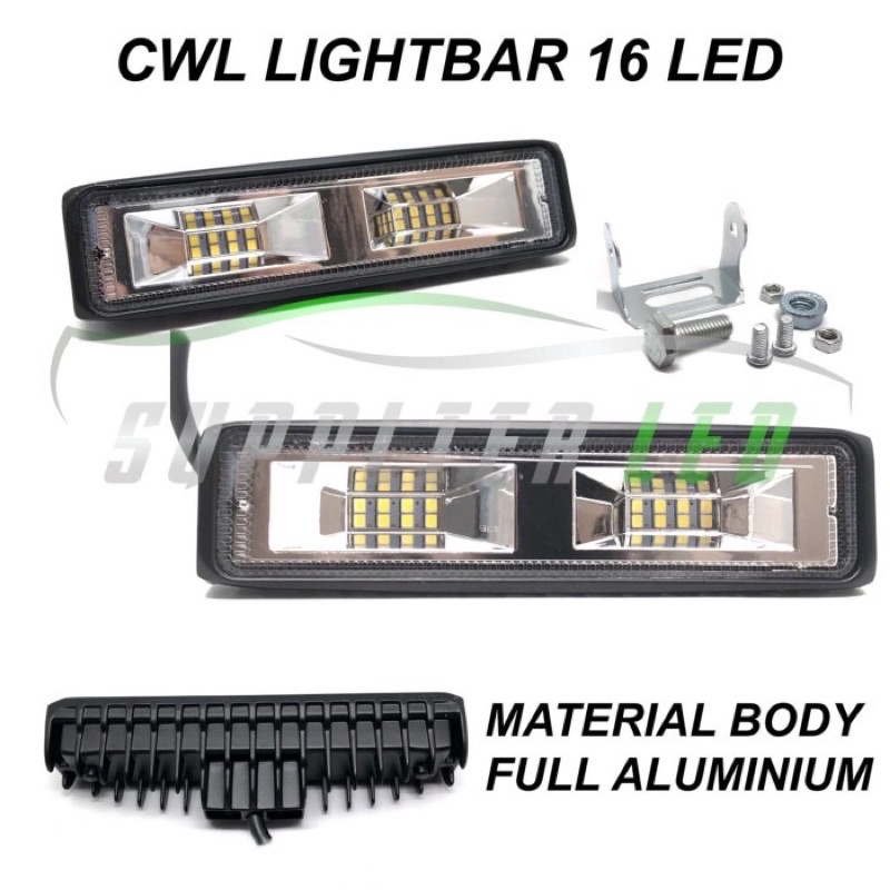 Lampu Tembak Sorot LED Motor Mobil Bar Cree CWL 16 Mata Body Aluminium