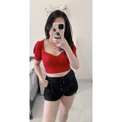 croptop tyara.croptop tyara polos wanita import kaos strect.atasan crop polos wanita