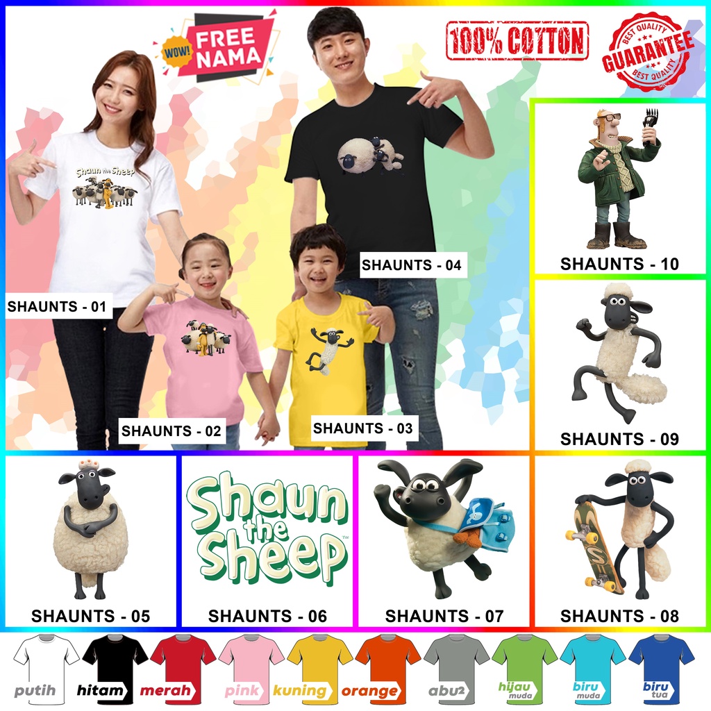 [FREE NAMA!!] Baju Kaos ANAK DAN DEWASA SHAUN THE SHEEP BANYAK MOTIF