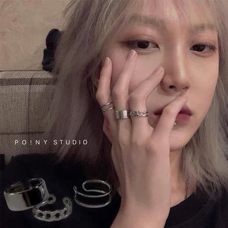 3pcs / Set Cincin Jari Telunjuk Model Terbuka Dapat Disesuaikan Gaya Hip-Hop Punk