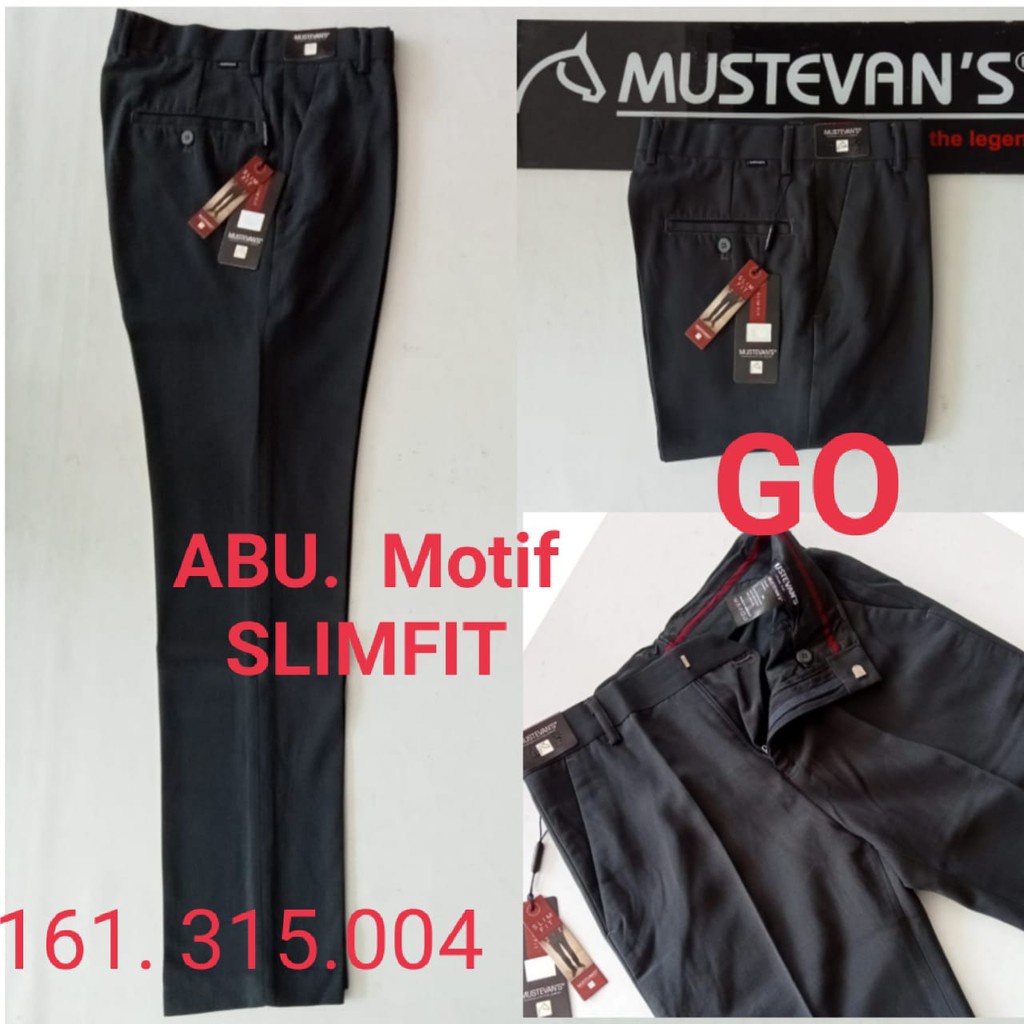 gos MUSTEVANS SLIMFIT Celana Panjang Hitam Pria Sopan Formal Teflon Streacth Motif Super Black