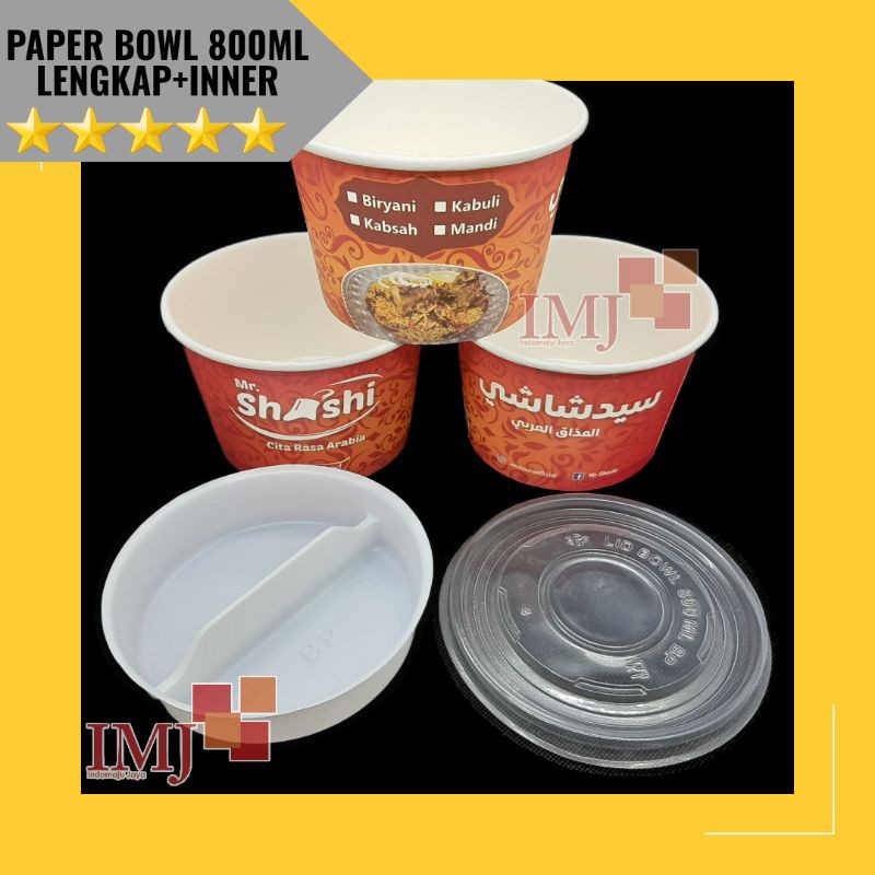 CETAK PAPER BOWL 800ML+TUTUP+INNER TRAY SEKAT/SABLON PAPER BOWL