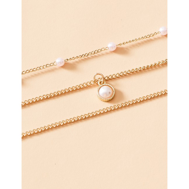 LRC Kalung Fashion Gold Color Alloy Multilayer Pearl P82875