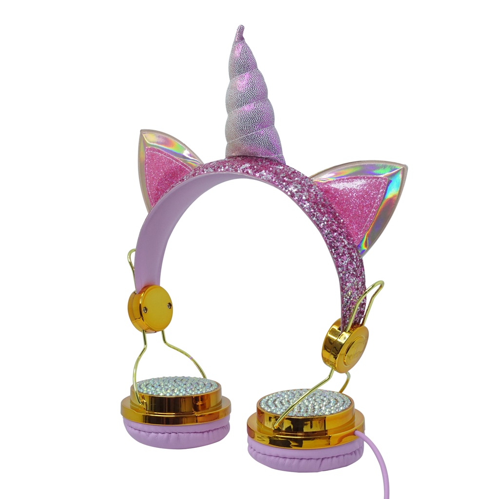 Mallcasing - Headset / Earphone / Headphone Musik Stereo Sequin Plush Motif Bando Unicorn High Quality + Mic - HF 202