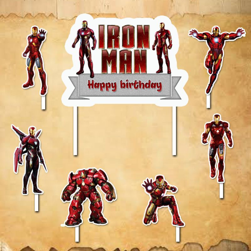 Topper cake iron man happy birthday hiasan kue ulang tahun