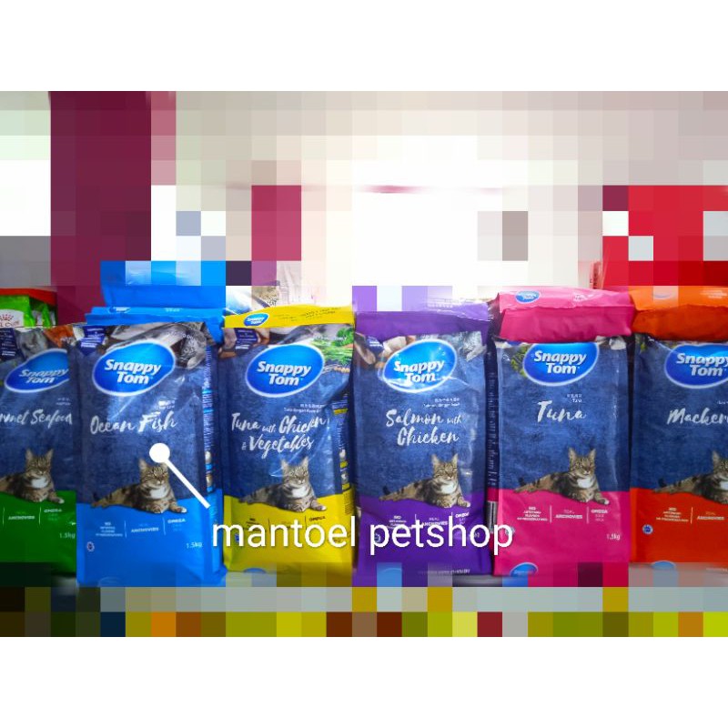 makanan kucing dry food snappy tom adult all varian rasa 1,5kg - fresspack (kemasan baru)