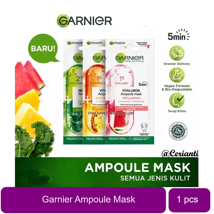 [AMPOULE MASK] [BPOM] GARNIER 5min Ampoule Mask Hyaluron | Vitamin Cg | Niacinamide | Sheet Mask | BPOM_Cerianti