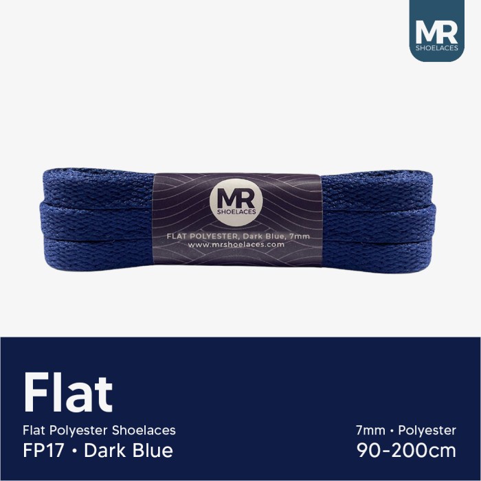 Original MR Shoelaces FP17 Dark Blue Biru Tali Sepatu Pipih Flat 7mm 90cm-200cm Polyester Premium Shoelaces