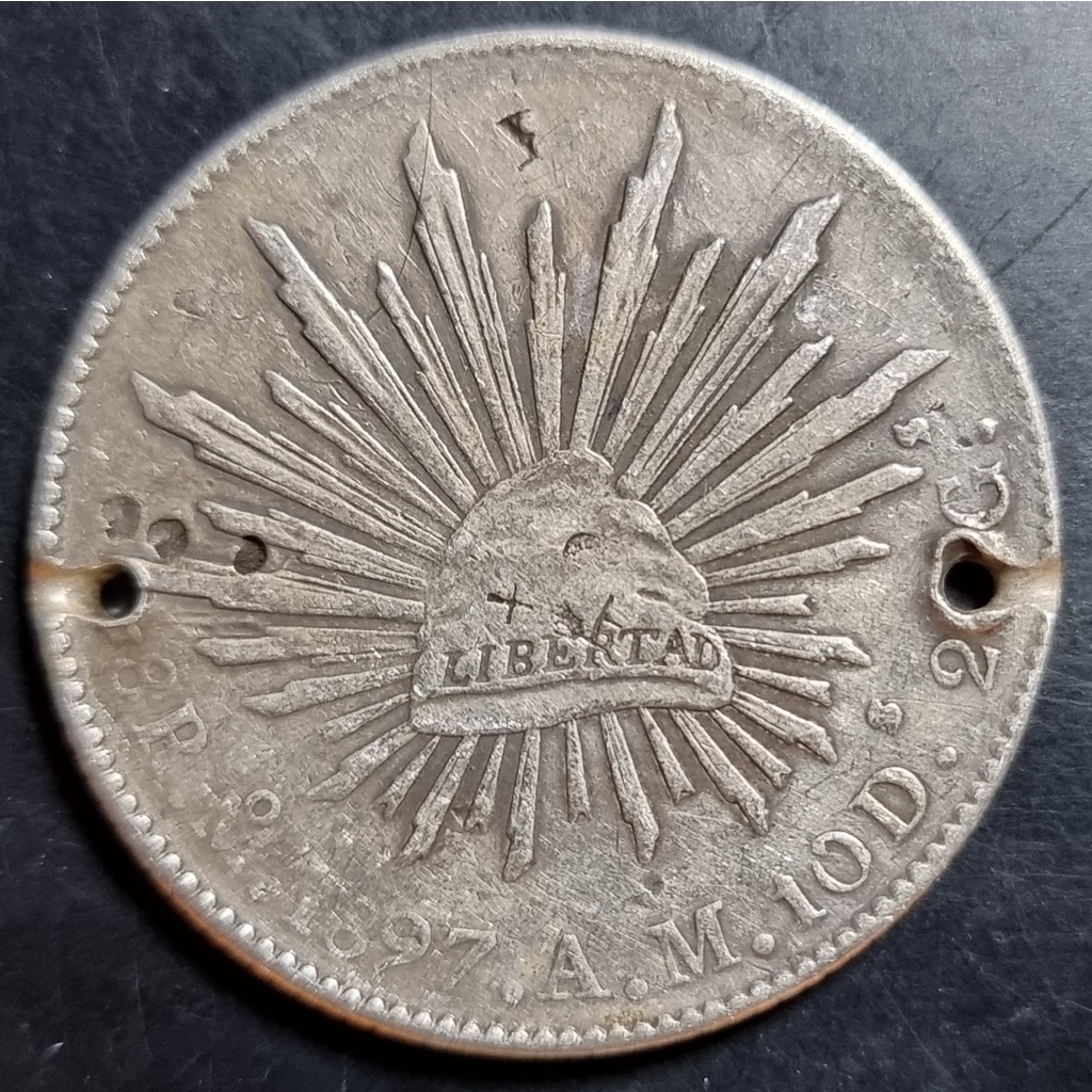Koin Perak Meksiko Mexicana 8 Reales 1897 Bekas Peninggalan Suku Dayak